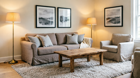 Neutral cozy living room design