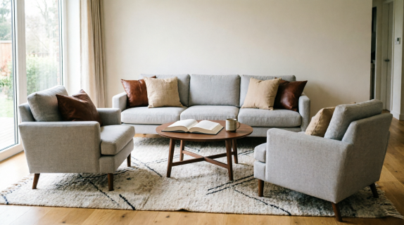 Conversation style living room layout