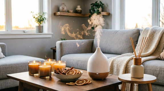 Candles and diffuser in living room