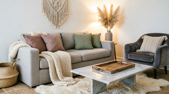 Layered textures cozy living room