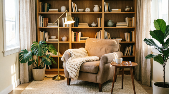 Cozy reading nook in living room