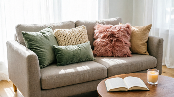 Living room with cozy throw pillows