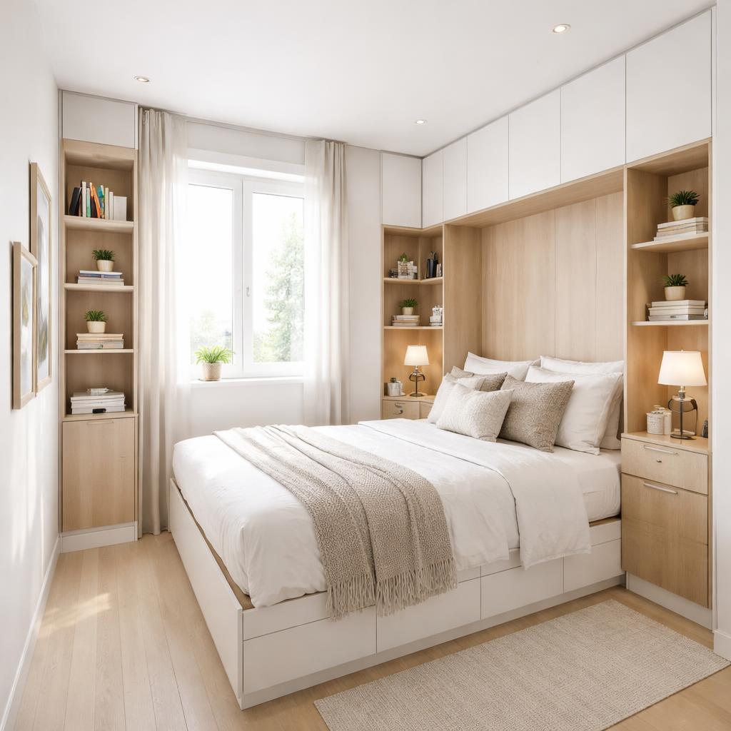 built in storage small bedroom