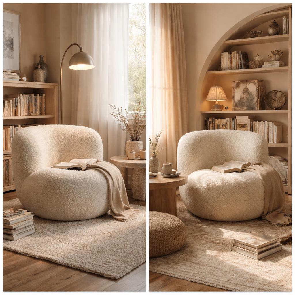 Reading chair with pouf