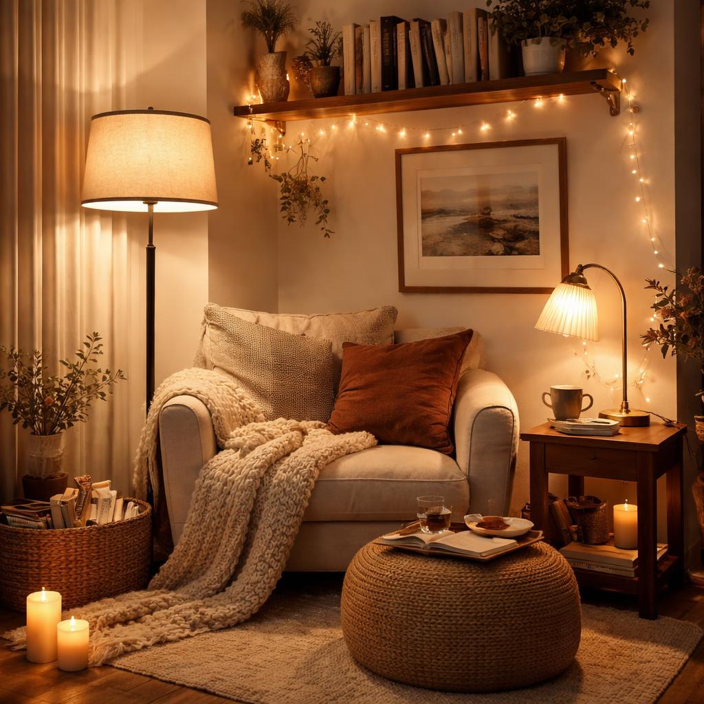 layered lighting cozy corner