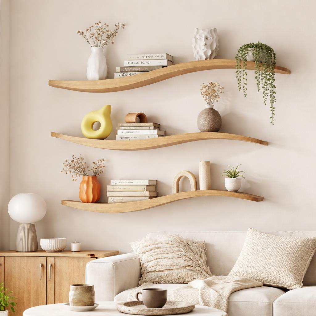 Curved floating shelves decor