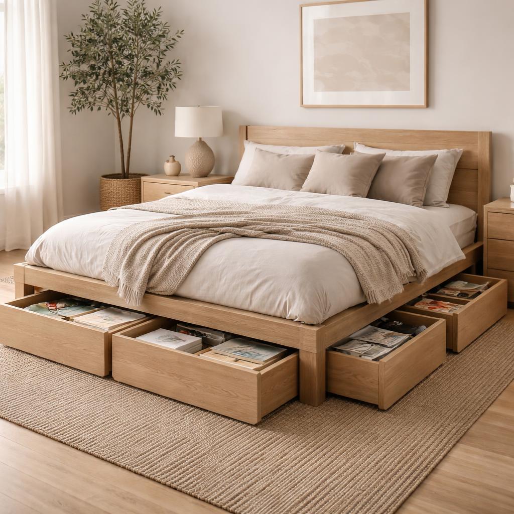 Neutral linen bedding in minimalist bedroom