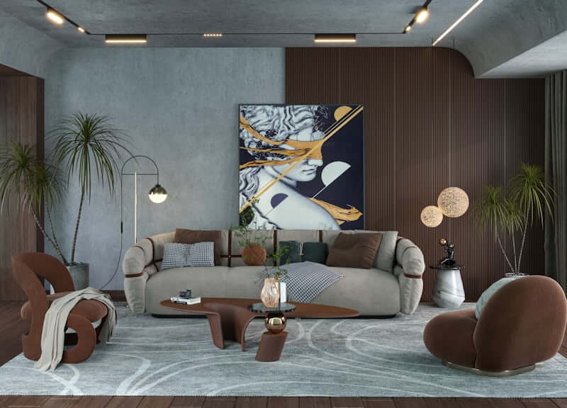 Interior styling techniques applied in a warm neutral living room