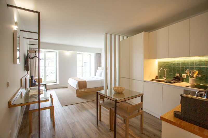 Studio apartment layout showing zoned living areas