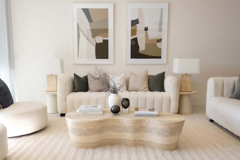 Large wall art scaled to fit the space above a sofa
