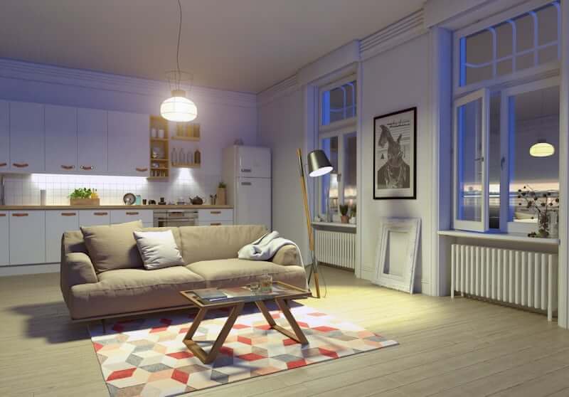 Tidy small apartment after an evening reset routine