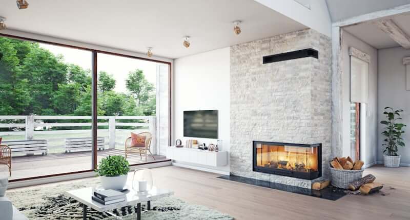 Electric fireplace creating cozy ambiance in a budget living room