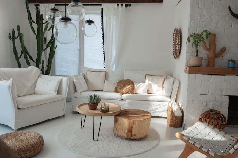 Living room decorating ideas on a budget styled in warm neutral tones