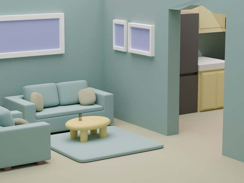 Soft pastel accent wall in a budget living room
