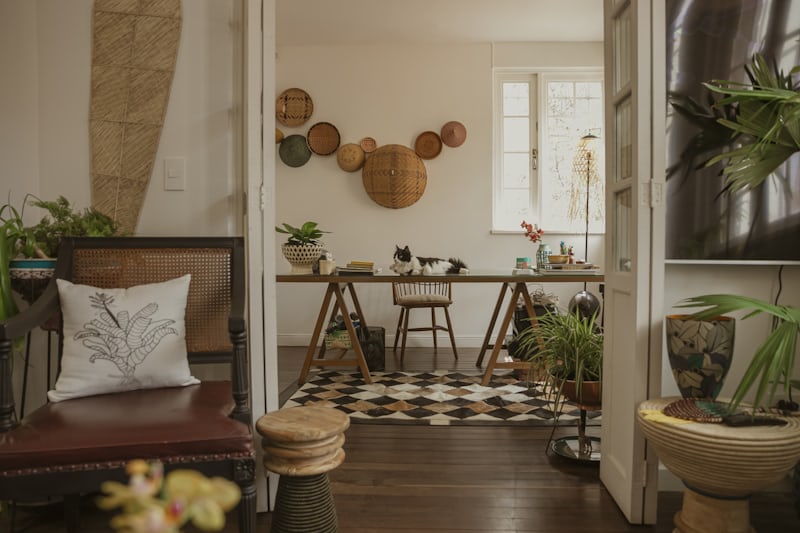 Bohemian living room decor with layered textures and eclectic style
